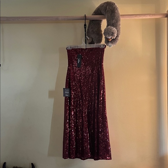 Lulu's Strapless Burgundy Sequin Dress - Picture 3 of 5